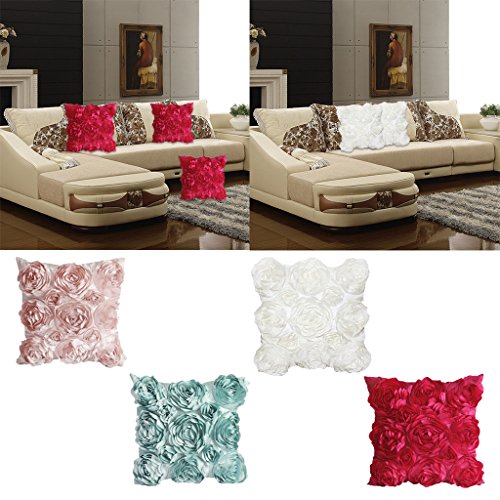 Blumen-Design Kissenbezug Leinenwurf Sofakissen Fall Bett Dekor Dunkelrosa – Rosa - 6