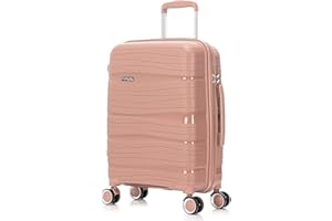DK Luggage Carry-on 20” Cabin EasyJet, BA, Jet 2 Hard Shell Approved Hand Luggage Polypropylene Suitcase 4 Wheel Spinner Luggage PP801 Champagne Roses