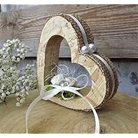 Ringkissen Ringhalter Jute Herz stehend für Eheringe Hochzeit Liebe aus Holz