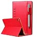 Produktbild elecfan Samsung Galaxy Tab A 10,5 Hülle mit Stifthalter 10,5 Zoll Leder Stand Folio Case Cover mit Pencil Halter für Samsung Galaxy Tab A 10,5 Zoll Tablet SM-T590 / T595 Dokumentenkarte - Rot