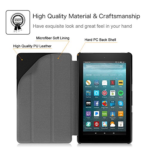 Fintie Hülle für Amazon Fire 7 Tablet (7-Zoll, 7. Generation – 2017) – Slim Cover Lightweight Schutzhülle Tasche mit Standfunktion und Auto Schlaf / Wach Funktion und Auto Schlaf / Wach Funktion, Lila - 2