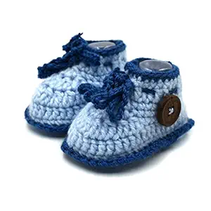 Magic Needles Autumn Winter Woolen Handmade Turkish Yarn Hand Knit Crochet Baby Ankle Boots (0-3 mths Toe to Heel 10 cms, 4100 Baby Boys Blue)