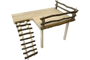 Hodeffior Natürliche hölzerne Plattform Ständer Regal für Hamster Golden Bear Doppel Boden Käfig Zubehör für Klettern Spielen Horizontal Klettern