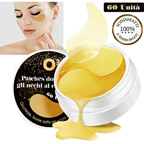 O³ Patch Occhi-60 Cerotti Occhiaie-Contorno Occhi, Occhiaie e borse-Maschera Dorati Contro Occhiaie e Borse