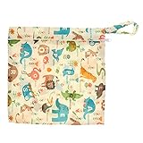 Baby-Wickeltasche, Wasserdicht, Reißverschluss, waschbar, wiederverwendbar, für Windeln, Design mit Tieren und Blumen, Beige - 9