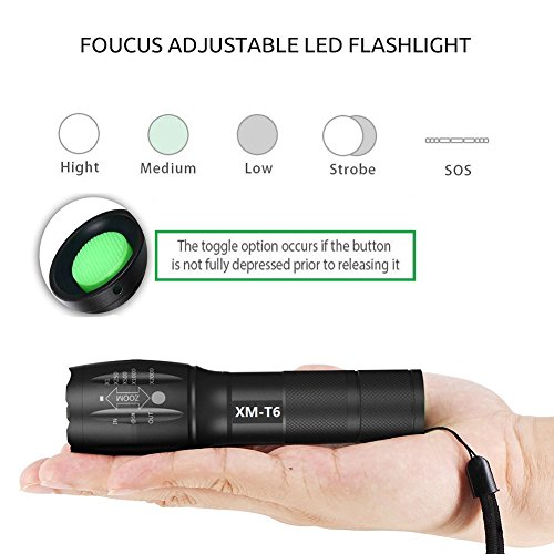 Jasonwell Hellsten wiederaufladbaren Zoomable einstellbarer Fokus 1200 Lumen Cree LED T6 Fahrradbeleuchtung Frontlicht Aluminium IPX6 wasserdicht Mountainbike leichte Handheld Taschenlampe mit Rücklicht, 18650 Lithium-Ionen-Akku und Ladegerät - 2