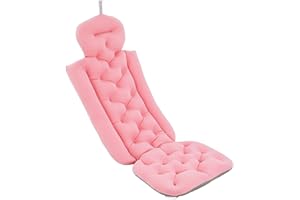 TESUGN Bath Mat, 113 x 40 cm, Bath Pillow, Full Body Bath Pillow, Ergonomic Headrest Cushion for Bathtub, Bathtub Back and Headrest Support for Head, Neck, Shoulders and Back (Pink)