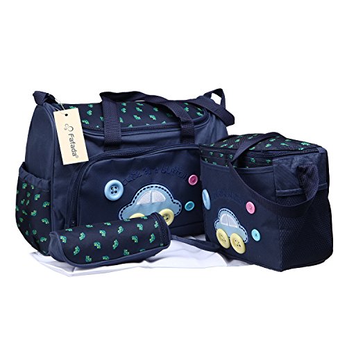 Fafada 4pcs Multifunctional Mummy baby Changing Bag Hospital Nursing Travel Handbag Diaper Set Navy Blue