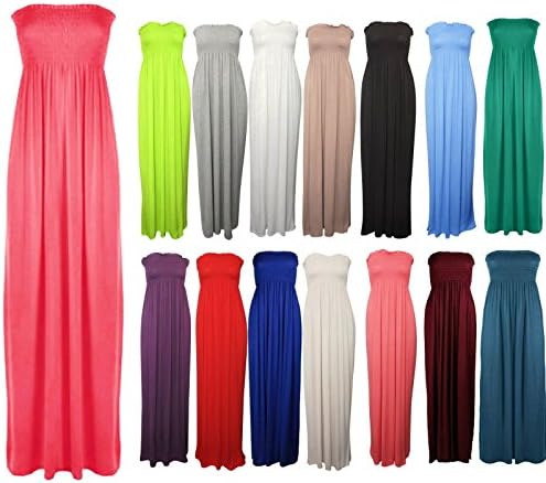 New Womens Sleeveless Boobtube Bandeau Maxi Ladies Sheering Long Dress Size16-22