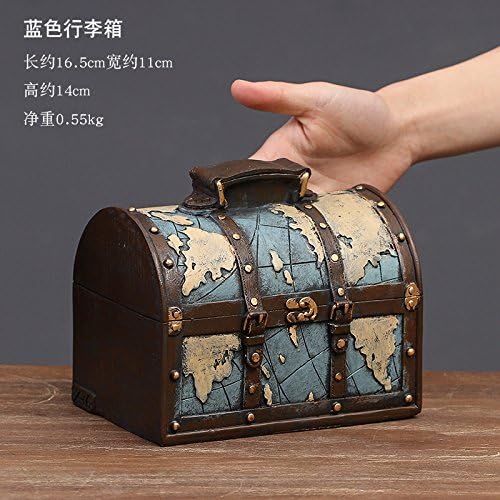 Decoratee American Retro Decor Decoration Shop Resin Room Living Room Decoration Home Furnishing Cafe Bar,Blue Suitcase