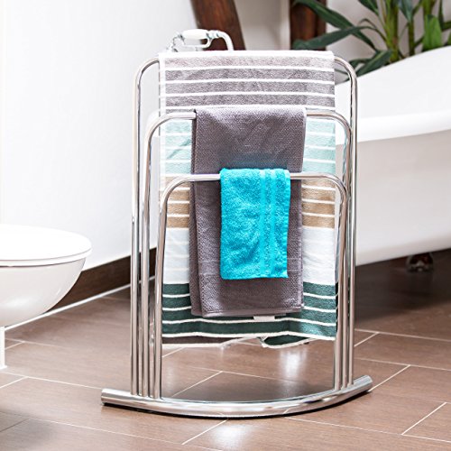 Relaxdays Handtuchständer CURVY mit 3 Handtuchstangen HxBxT: ca. 85 x 66 x 20 cm frei stehender Handtuchhalter aus Metall in Edelstahl-Optik als kleiner Herrendiener oder Kleiderständer im Bad, silber - 2