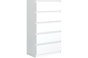 meble masztalerz Komoda Biała 70 cm Matowa z 5 szufladami - 70x124,5x39 cm - Komoda do salonu, sypialni - Szafka z szufladami - Komoda z szufladami