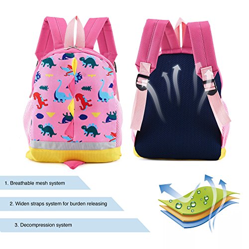 Babimax Cartable Fille Maternelle Sac à Dos Enfants Sac pour Collation Cartables Scolaire Primaire Sac de Loisirs Mignon Léger Doux Dinosaure Voyage Promenade Fillette(Rose)
