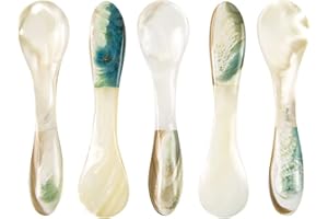 DUEBEL Cuchara de Concha, Set de 5 Cucharas Hechas a Mano para Servir Postre, Cafe, Helado, Huevo, Caviar (Blanco, 10,3cm x 2,4cm)