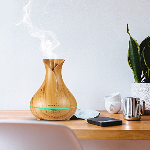 EaseHold Aroma Diffuser 400ML Leise Kalten Nebel Luftbefeuchter Ultraschall Oil Düfte Humidifier Holzmaserung LED mit 7 Farben Elektrisch Duftlampe Humidifier LED Licht für Babies Kinder Haus Yoga Schlafzimmer Wohnzimmer Büro (400ml Blume, Gelb) - 9