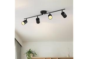 LVWIT Faretti LED da Soffitto Orientabili Nero,Faretto LED Interno con 4 Luci in Alluminio GU10, Rettangoli Base, Faretti da Soffitto Moderna Industriali per Barra, Salotto, Cucina (Senza Lampadina)