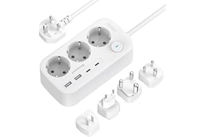 DOXUANAI Reiseadapter Weltweit, Steckdosenadapter Reisestecker mit 3 Fach und 4 USB(2 USB C), Typ A/C/G/I/M/D Reise Steckdosenleiste mit 1,5M für Japan, UK, Thailand, Australien, Europa, Südafrika, India