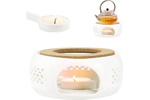 VEXRAN Réchaud pour théière, réchaud en céramique avec coussin en liège, design sculpté pour conserver la chaleur du thé, du café, du lait