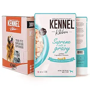 Kennel Kitchen Supreme Cuts in Gravy, Fish Recipe with Pumpkin, 100g (Pack of 12) Wet Dog Food for Adult and Puppy