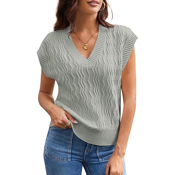 GeGekoko Pull Sans Manches Femme – Tricot Élégant Col U, Boutons Décoratifs, Basique Chic Avec Poches
