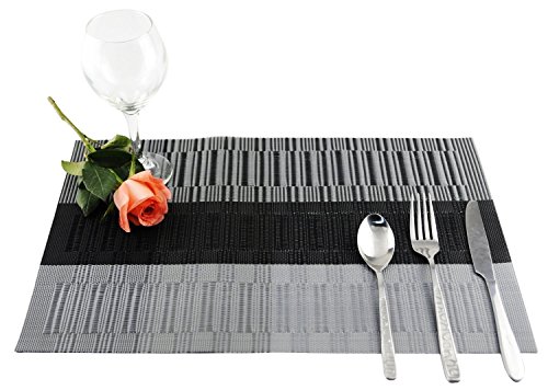 NKTM Platzdeckchen (4 er in Schwarz +Grau) Platzsets, Abgrifffeste und Waschbare Hitzebeständig und Rutsch Leicht Gespeichert / Style Einrichtung in Küche - 3