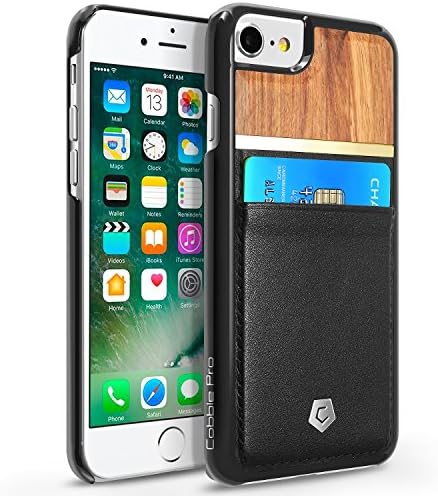 iPhone 8 / 7 Case, Cobble Pro [Wooden] Premium Handcrafted Genuine Leather Case Cover with ID Credit Card Slot Holder for Apple iPhone 8 / 6 / 6S / 7 (4.7"), Rose Wood/Black