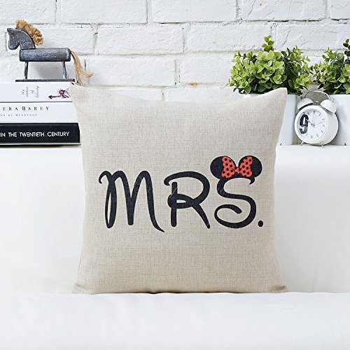 CIDBEST® Mr Mrs Kissenbezüge Liebhaber Hochzeit Kissen retro Baumwolle Kissen Buch Hochzeitsgeschenk Kaffee zuruck hotel Kissenbezug - 5