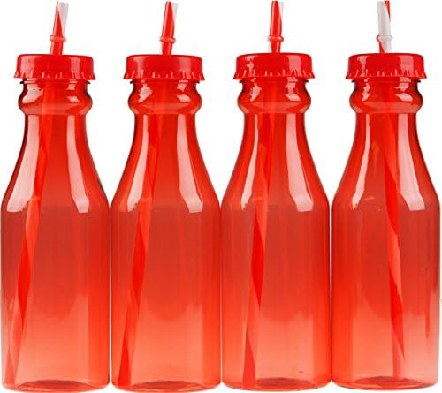 Set Of 4 Christmas Red Drinking Milk Bottle Beaker With lid And Straw