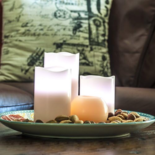 Frux Home and Yard 3 Piece Flickering Flameless LED Wax Pillar Candles Set With BONUS Ball Candle and Remote Control