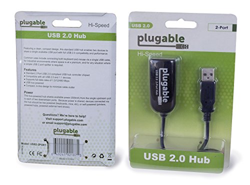 Plugable USB 2.0 2-Port Hub (Kompakt, bis zu 480 Mbit/s, Windows, Linux, OS X, Chrome OS) - 5