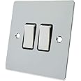 Alliance Electrical FPC2GSWIBC Polished Chrome Flat Black Insert Metal Rocker Switches-10 Amp Double 2-Gang 2 Way Light Switch, 240 V