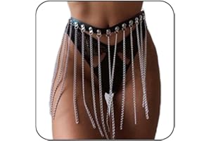 Flovel Punk Leather Waist Chain Belt Black Leather Waist Belt Gothic Body Chain Rave Body Jewellery for Women and Girls