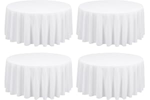 FXKS 4 Pack White Round Tablecloth 90 inch Circle Polyester Table Cloth, Washable Fabric Stain and Wrinkle Resistant Table Cover Round Table Clothes for Wedding Parties Banquet Reception Gift Table