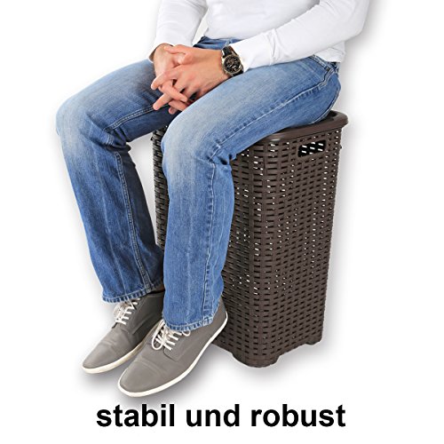 Wäschekorb in Rattan Optik 60 Liter -atmungsaktiv- mit offen gestalteter Struktur in 4 verschiedenen Farben (Braun) - 6