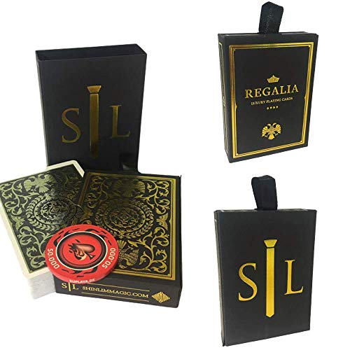 LuxTri Sonderedition | Shin Lim Regalia Playing Cards Schwarz (Black), Luxuriöses Pokerkartenspiel, Limited Edition, Poker Deck, Poker Sets + 1 Keramik Poker - Chip Gratis | Premium | Sammler | Casino