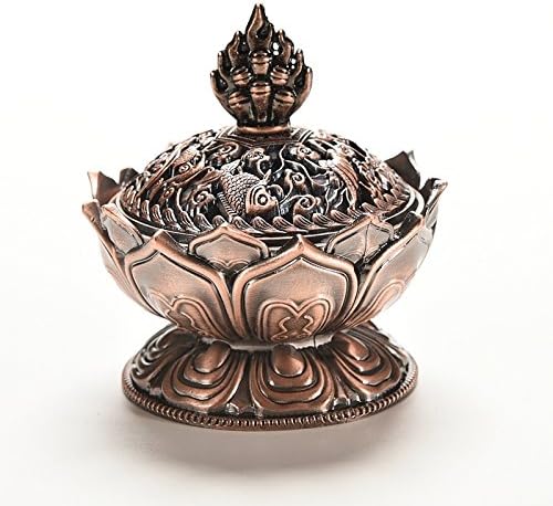 Tibetan Lotus Incense Burner Alloy Bronze Mini Incense Burner Metal Craft Home Decor (Copper red)
