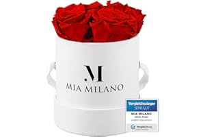 ‎MIA MILANO Mia Milano Infinity Rosen Rot für Sie - 3 Jahre haltbar I Valentinstag Deko Geschenk Rosenbox mit 4 echten konservierten Rosen I Handgefertigt in Deutschland