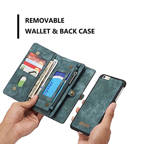 A9H iPhone 6 Multifunktions Hochwertigen PU Leder Handy Tasche mit Schutzhülle Handyhülle hülle und Geldbörse 2 in 1,Grün - 6