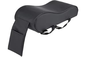 KIMISS Universal Leather Car Armrest Pad Memory Foam Auto Cushion Mat Covers with Cell Phone Pocket Black
