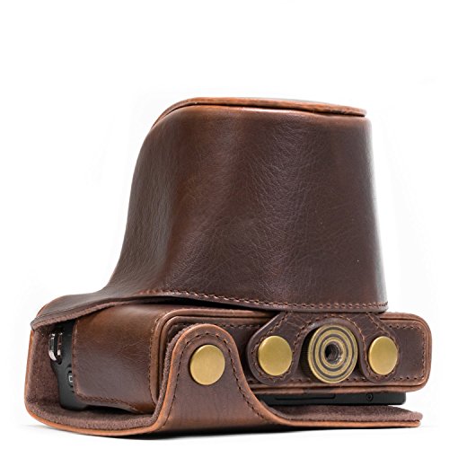 MegaGear MG667 Etui de Protection avec Bandouli  re en Cuir pour Appareil photo Canon EOS M10 Marron fonc  