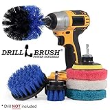 medio DRILLBRUSH FREGADORAS azul cerda kit de limpieza incluye un cepillo original Drillbrush Potencia Scrubber, un pincel plano de 4 pulgadas, y un cepillo detallando 2 pulgadas. También se incluyen tres almohadillas para fregar diferentes de limpieza del hogar en su cocina y cuarto de baño.