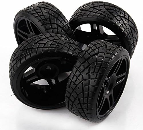 Yiguo Pentagram with hole Wheel Rims and Fish Pattern Plastic Tires for RC 1:10 Drift Car Black set of 4