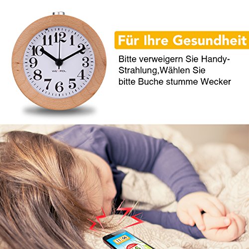 KING DO WAY Mute Kreativ Holz Wecker Handgemachte Tischuhr Snooze Funktion tickt Sanft Wecker Clock mit Nachtlicht ticken Digitale schlummer Runde hintergrundbeleuchtung Umweltfreundlich Uhr - 2