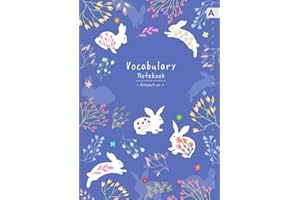 Vocabulary Notebook Alphabetical: A4 Notebook 3 Columns Large with A-Z Tabs Printed | Floral Rabbit Design Blue