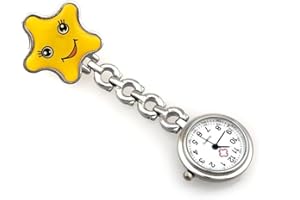 ZHOUBA Women’s Smile Face Nurse Brooch Fob Tunic Pocket Watch Star Shape Pocket Watch