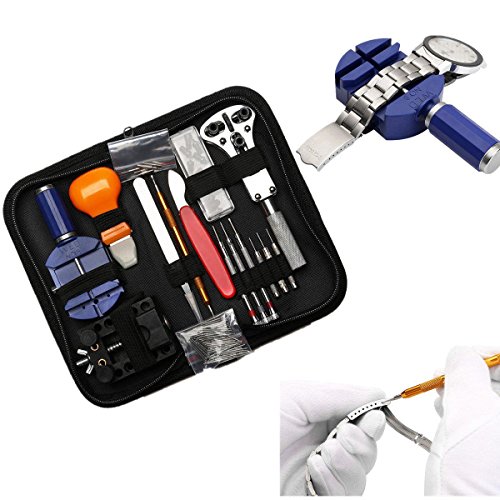Tinpa 146pcs Uhrmacherwerkzeug Reparatur Set Uhrwerkzeug Uhren Werkzeug Uhrmacher in Nylontasche,Uhrmacherwerkzeug Uhr Werkzeug Tasche Reparatur Set Uhrwerkzeug Gehäuse Öffner