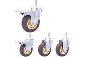 SCJSHU Thread M12 Heavy Duty Caster Wheels 3inch/100mm Rubber Silent Swivel casters for Furniture & Industrial Transport 480kg stem castors for cart Trolley Hospital 4 pcs