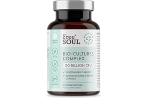 Free Soul 50 Billion CFU Pro Bio Cultures Complex with 16 Live Strains | Advanced Single Capsule Serving with Multi Strain Formula | Vegan Digestive Enzyme Supplement for Gut Health | 30 Capsules