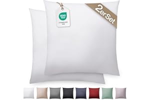 ‎BLUMTAL Blumtal Mako Satin Kissenbezug 40x40 Baumwolle Weiß - 2er Set Kissenbezüge aus 100% Baumwolle - Edle Glanzoptik & Reißverschluss - Satin Kissenbezug für Kissen 40x40 Dekokissen & Sofakissen