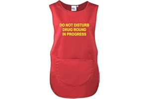 Workwear World WW172 'Drug Round in Progress' Front/Back Printed Text Medical Care Home Tabard in Red
